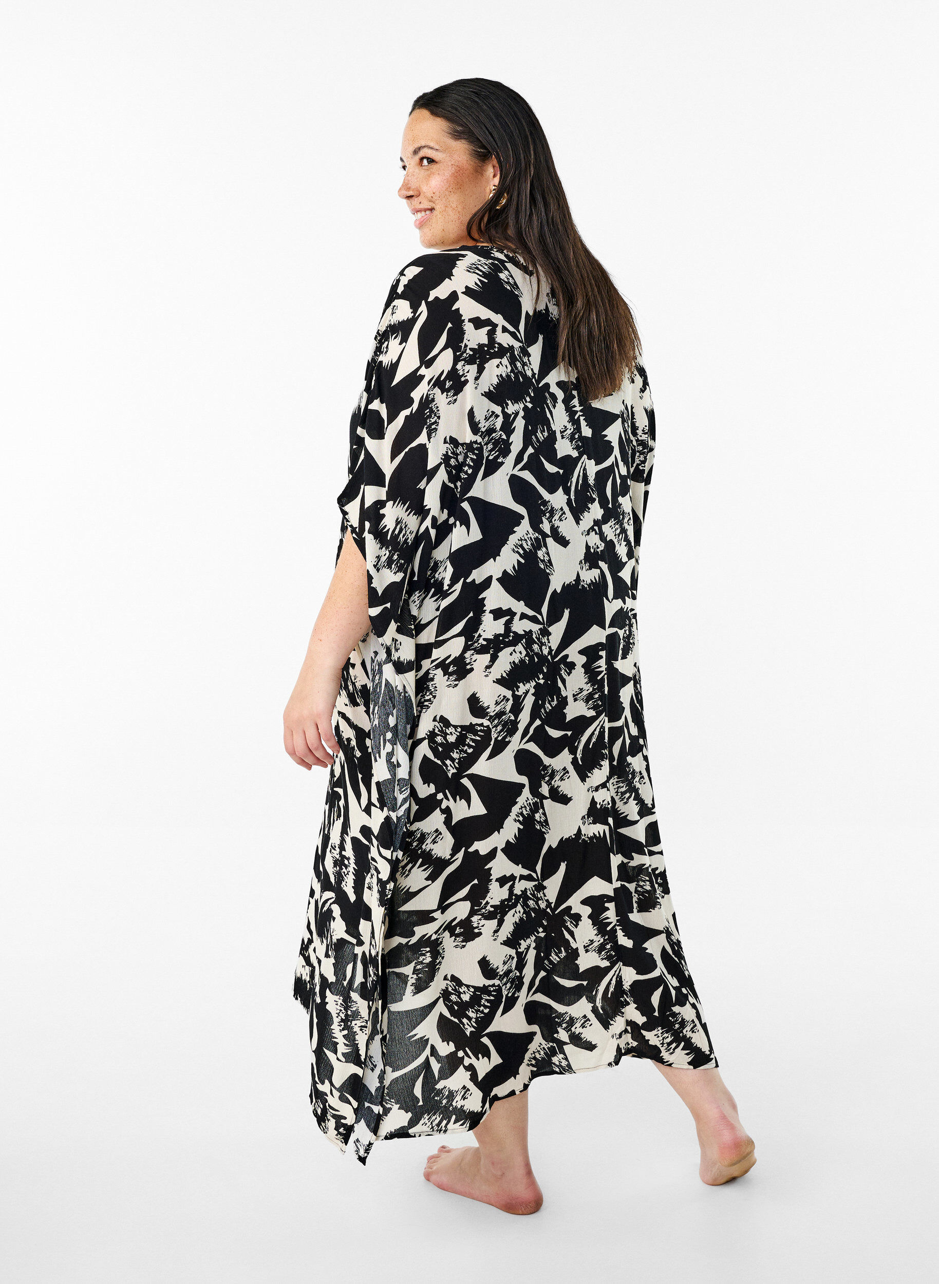 ZizziKaftan strandjurk met knopen, Beige, Model image number 1