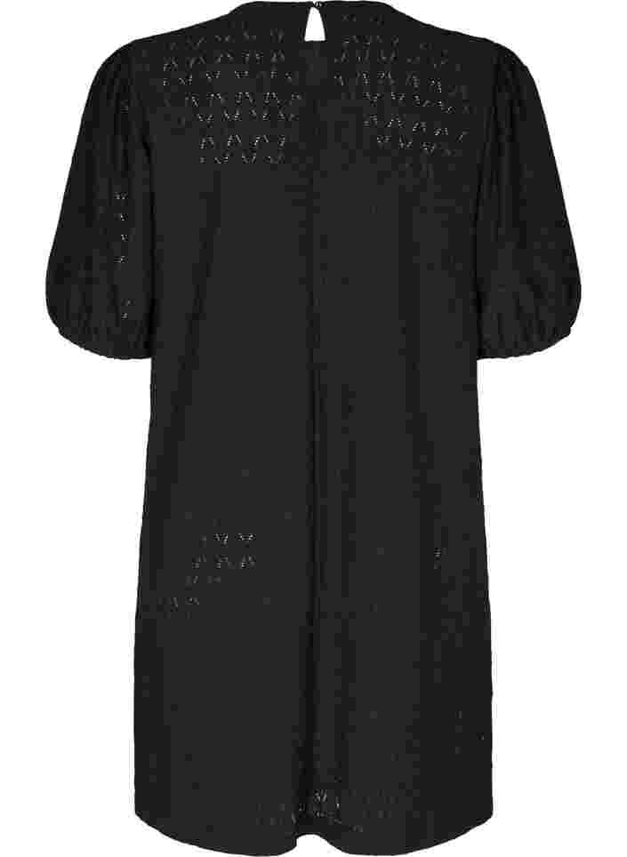 Robe à motif texturé et manches bouffantes, Black, Packshot image number 1