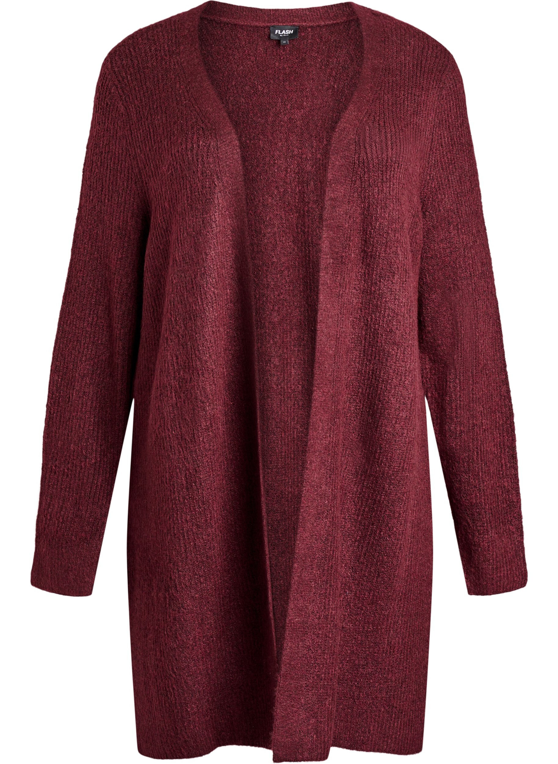 ZizziFLASH - Lange ribgebreide cardigan met open voorkant, Rood, Packshot image number 0