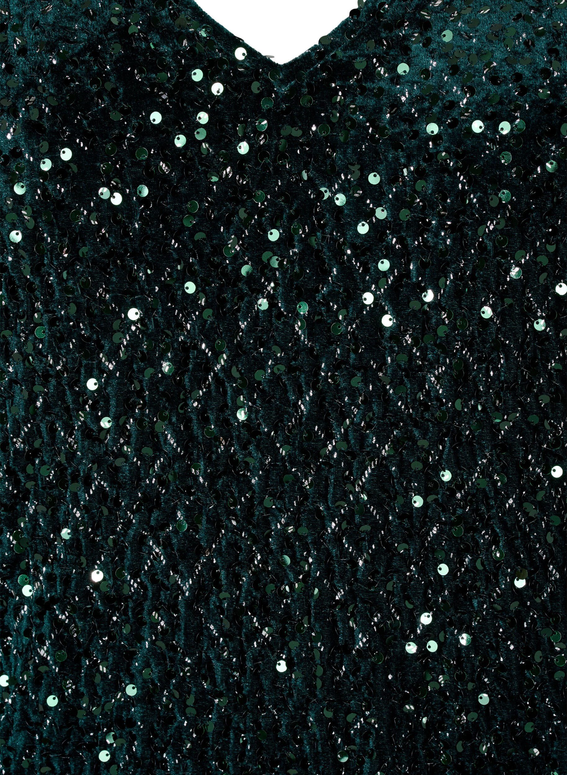 Zizzi Robe &agrave; paillettes avec un d&eacute;collet&eacute; en V et un motif carreaux, Rain Forest Sequins, Packshot image number 2