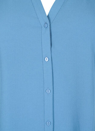 Overhemdblouse met 3/4-mouwen en een kraag met ruches, Moonlight Blue, Packshot image number 2