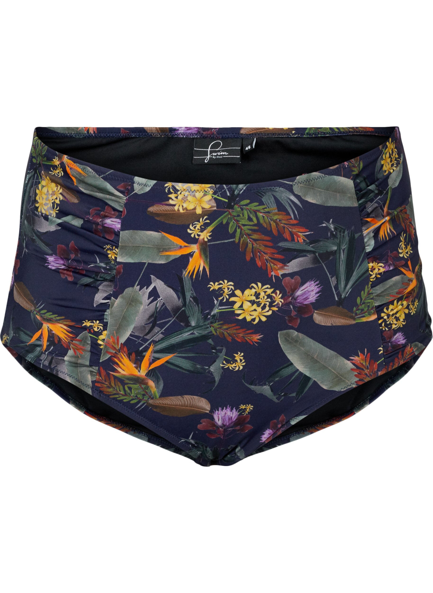 ZizziBikinibroekje met hoge taille en bloemenprint, Night Sky Flower, Packshot image number 0