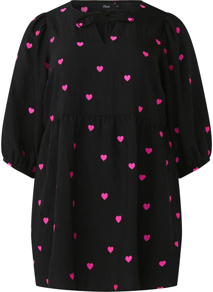 Tuniek met harten en 3/4 mouwen, Black Emb. Heart, Packshot image number 0