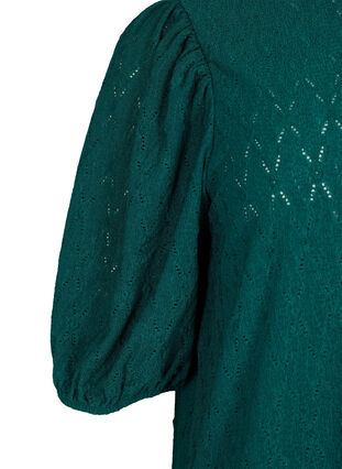 Robe à motif texturé et manches bouffantes, Deep Teal, Packshot image number 3
