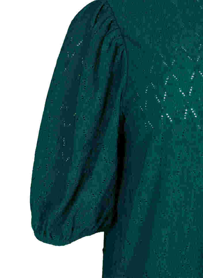 Robe à motif texturé et manches bouffantes, Deep Teal, Packshot image number 3