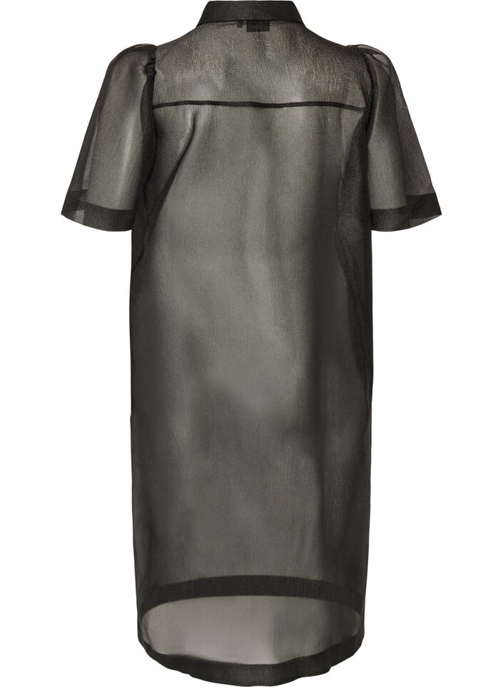 Robe en organza avec poches poitrine et manches bouffantes, Noir, Packshot image number 1