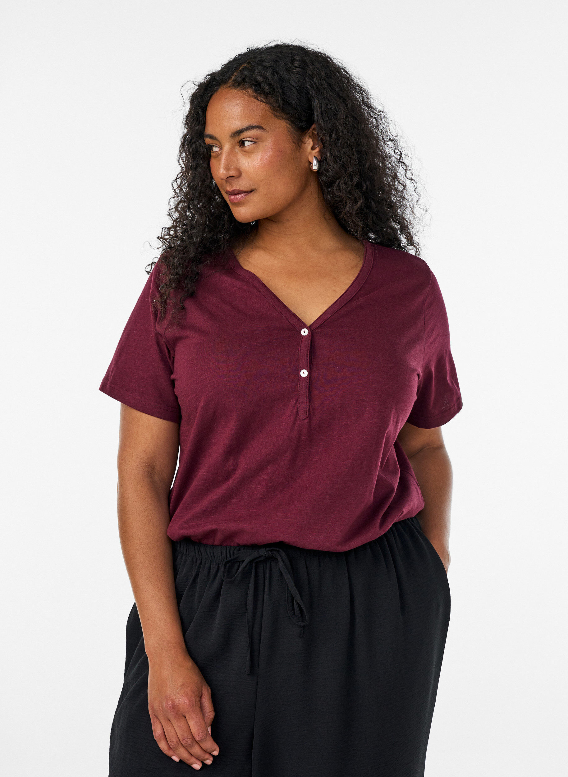 ZizziT-shirt dot&eacute; de boutons, Bordeaux fonc&eacute;, Model image number 0