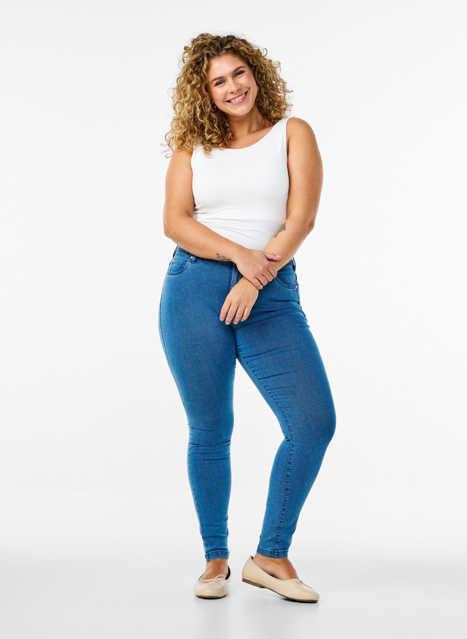 Zizzisuper slim fit Amy jeans met hoge taille, Blauw, Model image number 0