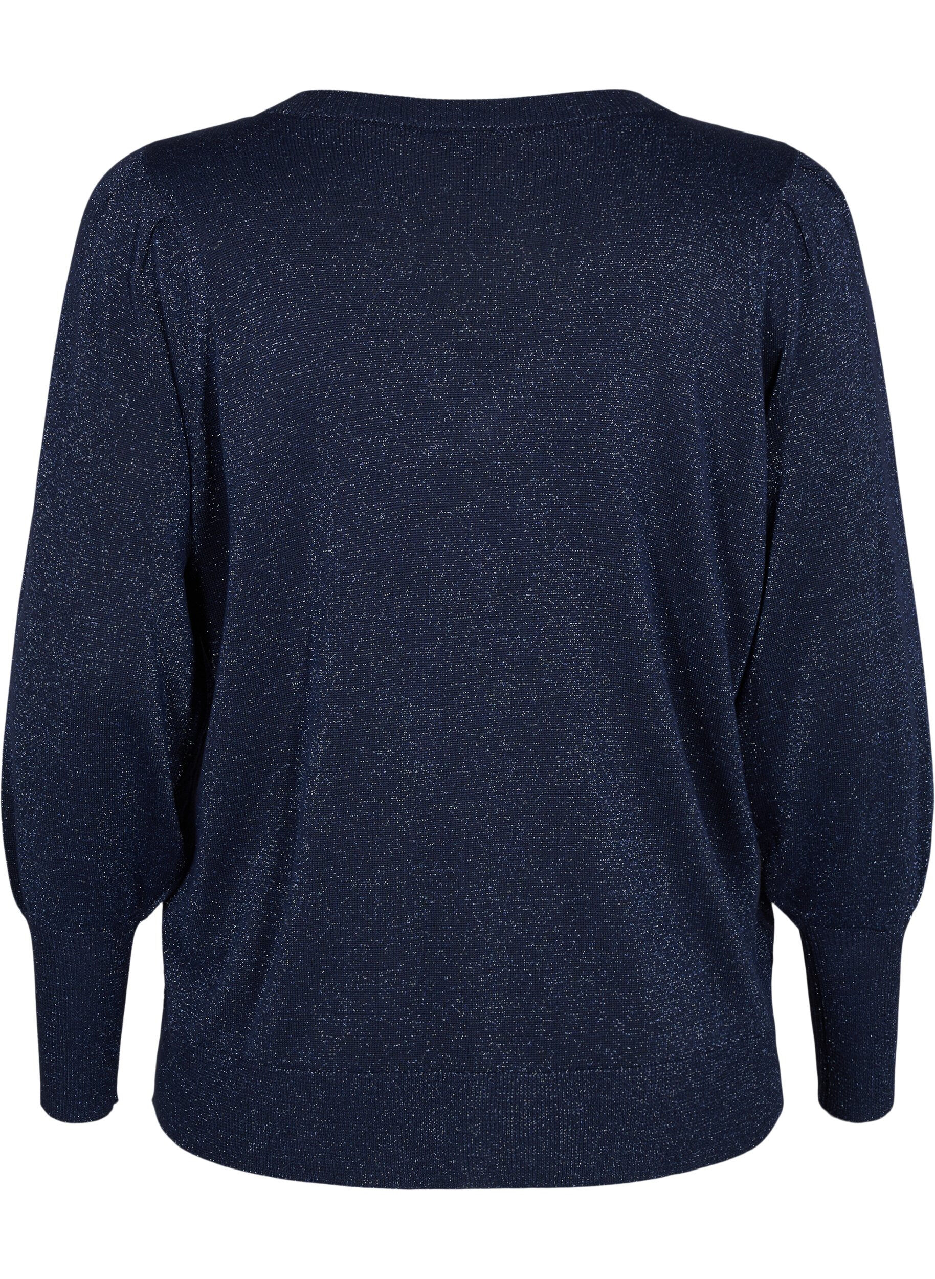 ZizziGebreide blouse met glitter en V-hals, Naval A.w.Blue Lurex, Packshot image number 1