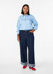 Overhemdbluse met geborduurde kersjes, Blauw, Model image number 1