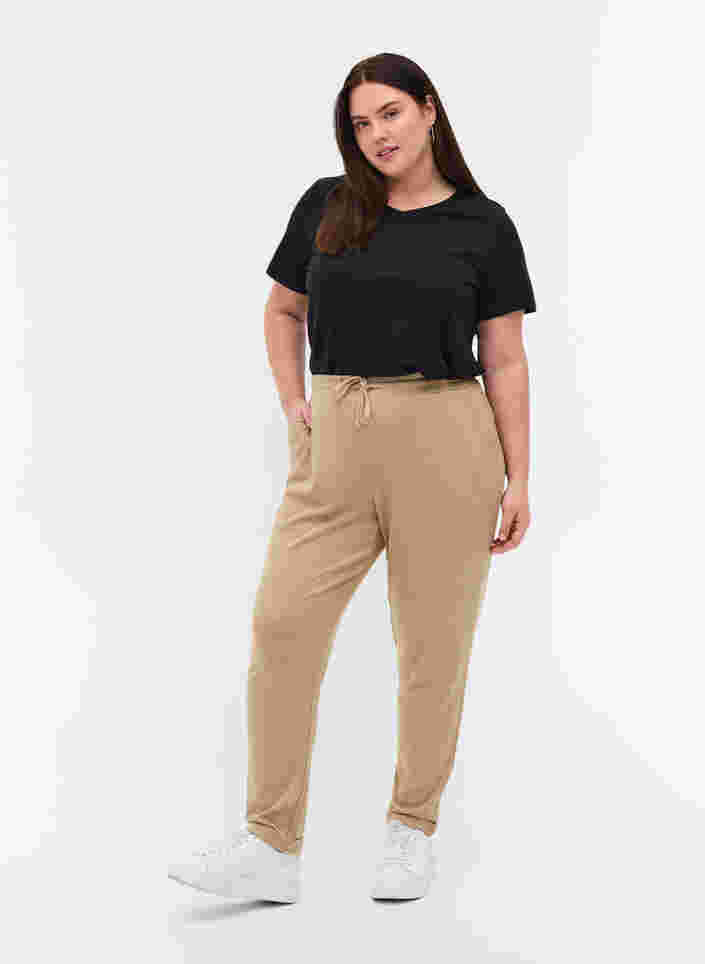 Pantalon chiné avec cordon de serrage et poches, Beige Melange, Model image number 0