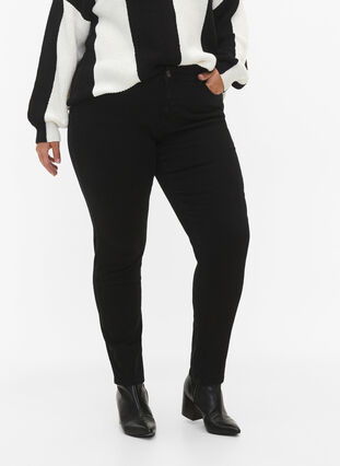 Emily jeans met reguliere taille en slanke pasvorm, Black, Model image number 2