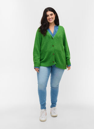 Cardigan en tricot avec boutons et col en V, Online Lime, Model image number 2