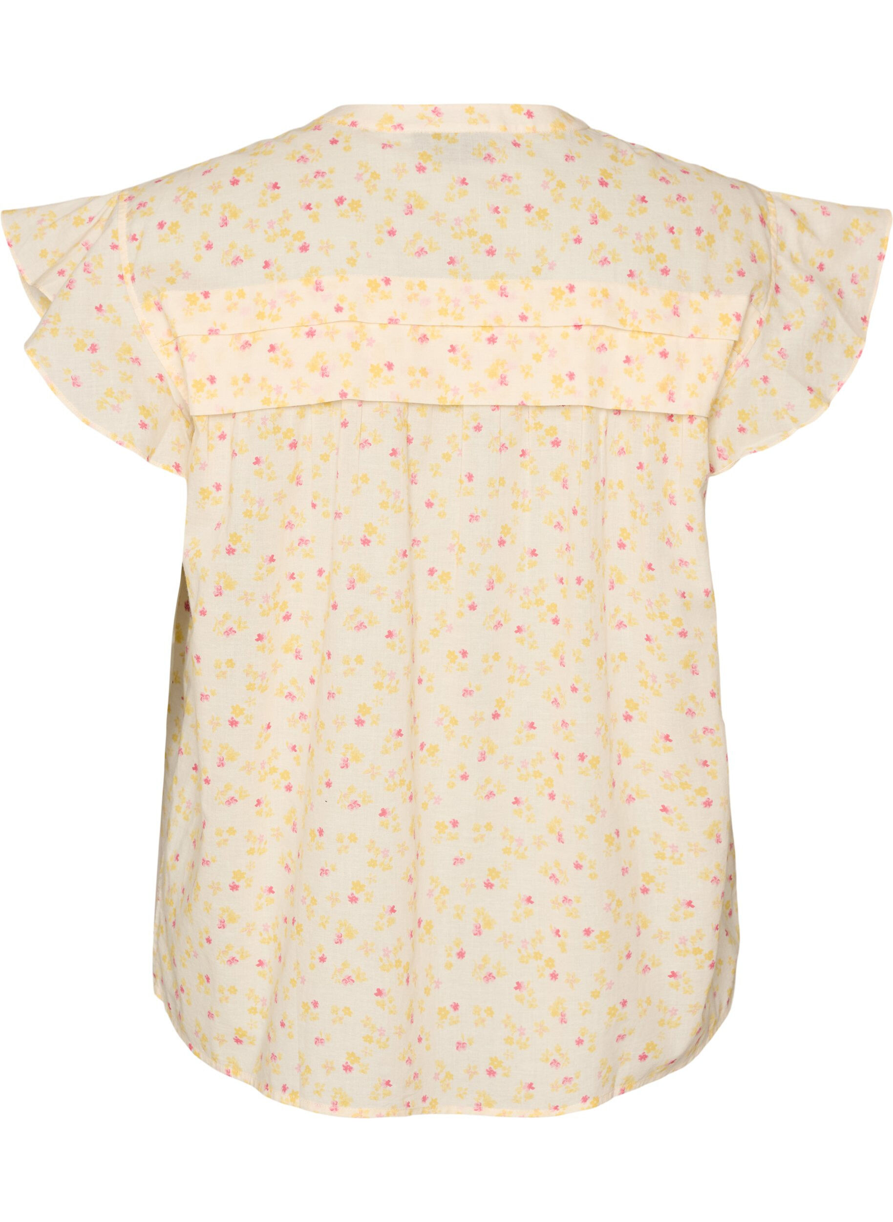 ZizziMouwloze A-lijn katoenen blouseshirt, Geel, Packshot image number 1