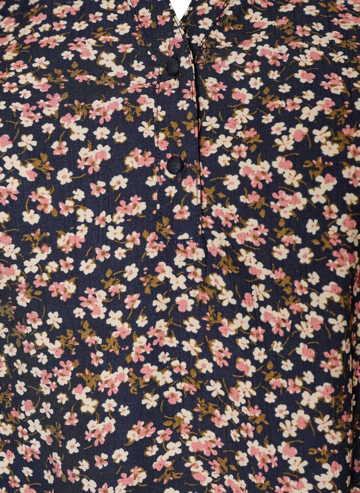 Blouse van viscose met bloemenprint, korte mouwen en smockdetails, Blauw, Packshot image number 2