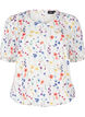 Gebloemde blouse met smokwerk, Blauw, Packshot image number 0