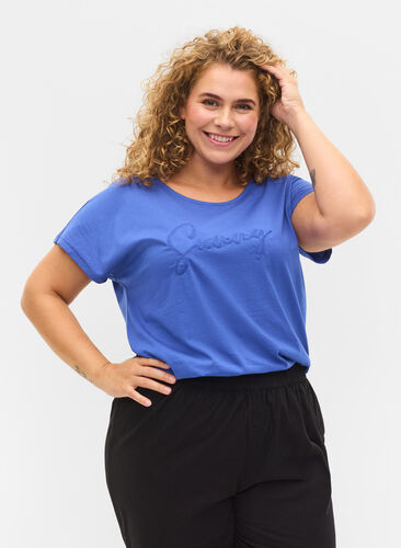 Losse katoenen t-shirt met korte mouwen, Dazzling Blue SUNNY, Model image number 0