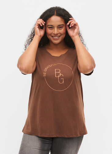 T-shirt met korte mouwen en opdruk, Chestnut BG, Model image number 0