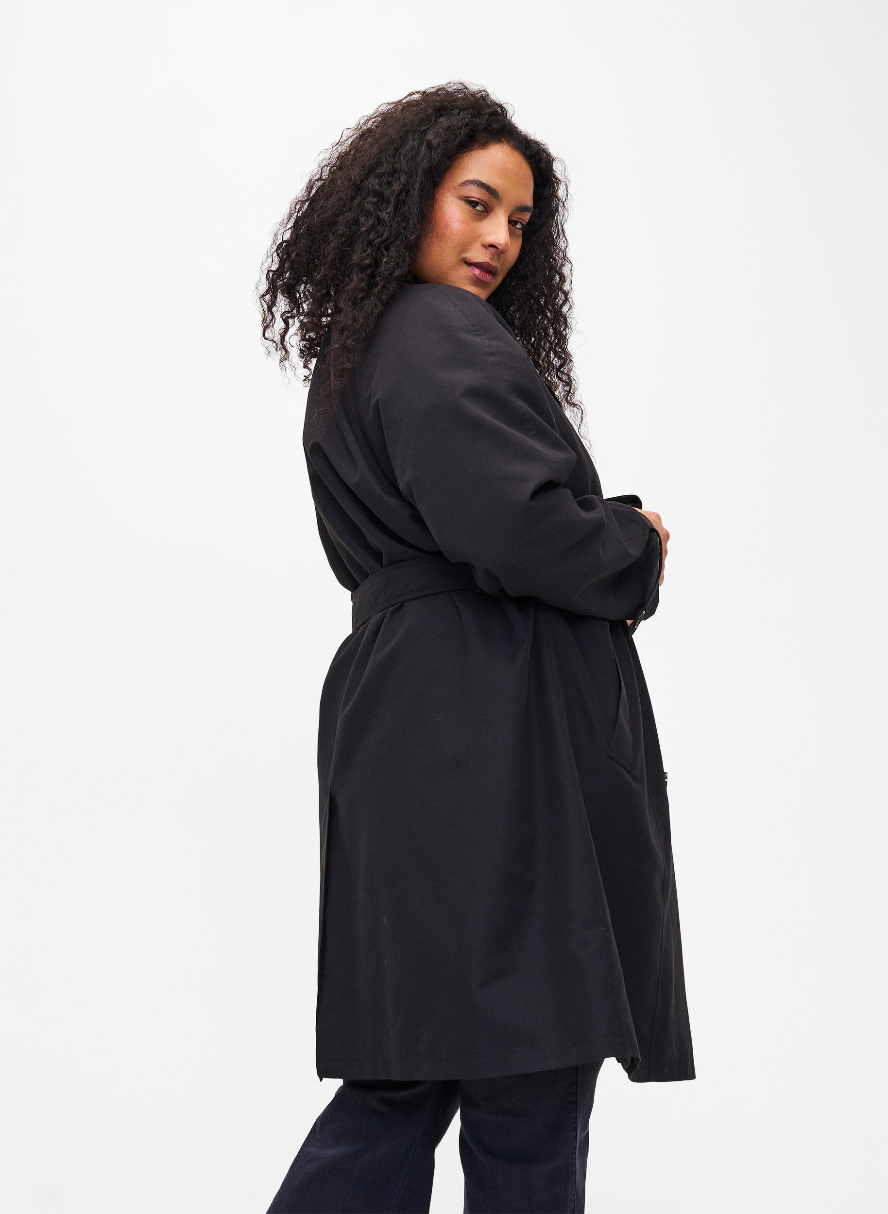 ZizziTrenchcoat met riem en split, Black, Model image number 2