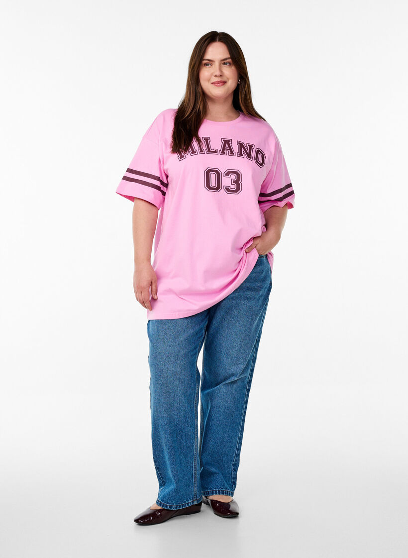 Sportief oversized college T-shirt, Roze, Model image number 1