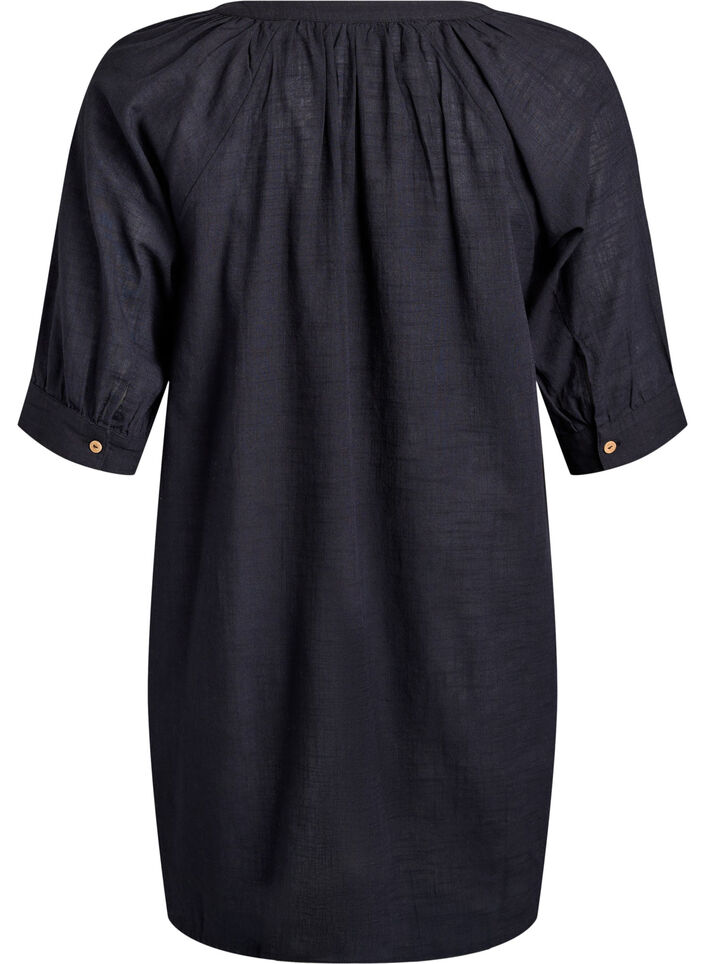 Katoenen tuniek met V-hals, Zwart, Packshot image number 1