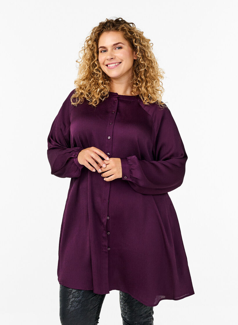 Lange blouse met knopen en lange mouwen, Potent Purple, Model image number 0