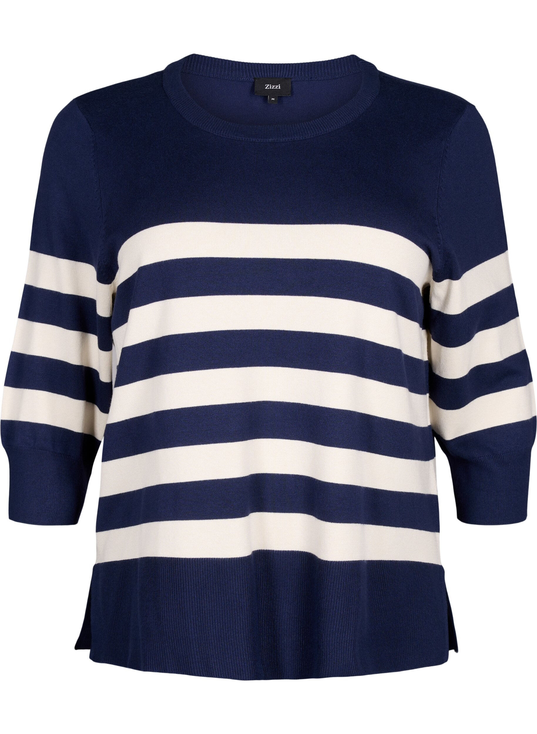 ZizziGestreepte pullover van viscose met 3/4 mouwen, Navy Blazer/Birch, Packshot image number 0