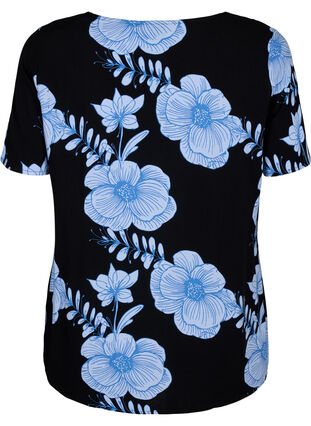 FLASH - Viscose blouse met korte mouwen en print, Black Big Bl.Flower, Packshot image number 1