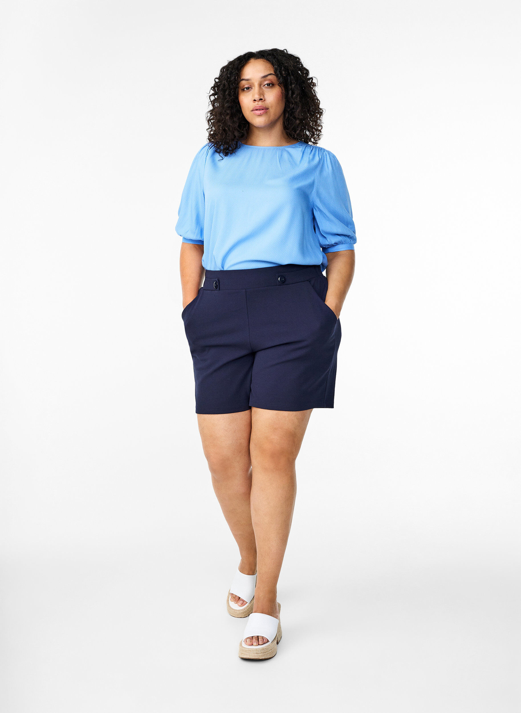 ZizziBlouse van viscose met halflange mouwen, Cornflower Blue, Model image number 2