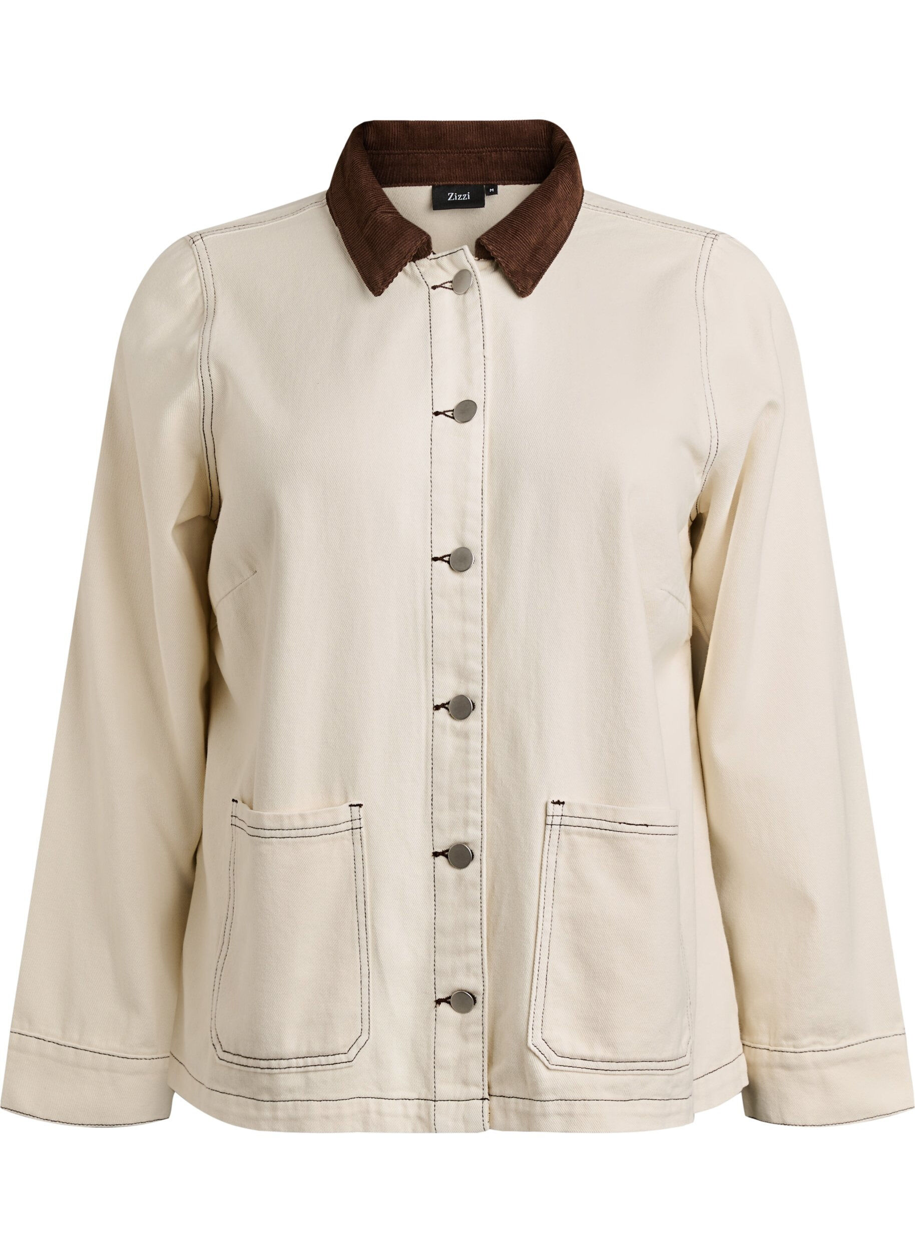 Zizzi Veste en jean de couleur avec col contrastant, Vanille, Packshot image number 0