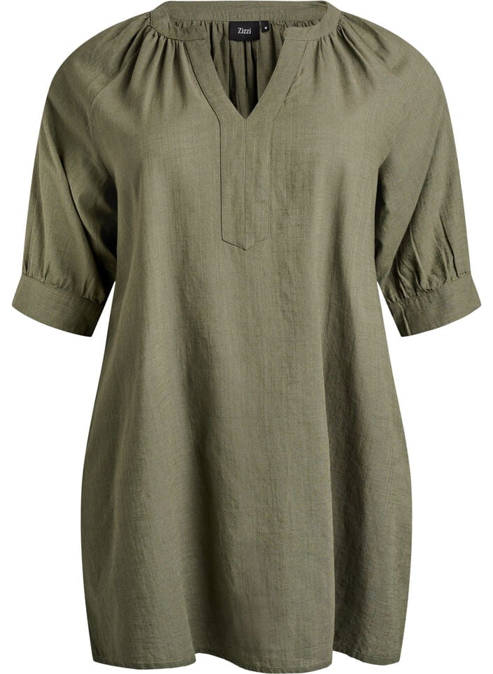 Tunique en coton avec un col en V, Vert, Packshot image number 0