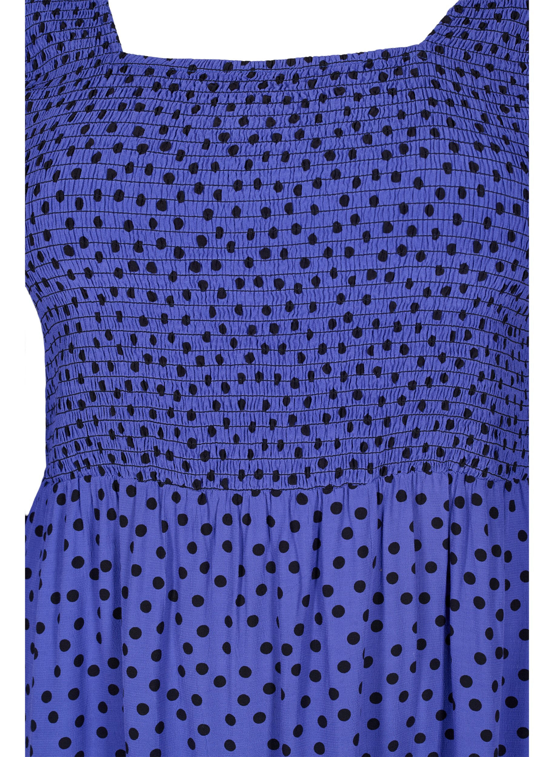 Zizzi Robe en viscose &agrave; pois avec smock, R.Blue w. Black Dot, Packshot image number 2
