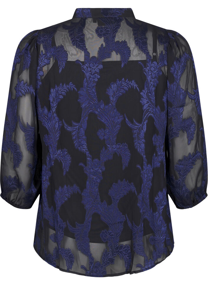 Chemisier en mousseline à motif jacquard, Evening Blue, Packshot image number 1