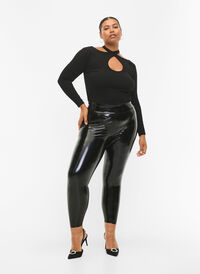 Wet look leggings, Black Shiny, Model
