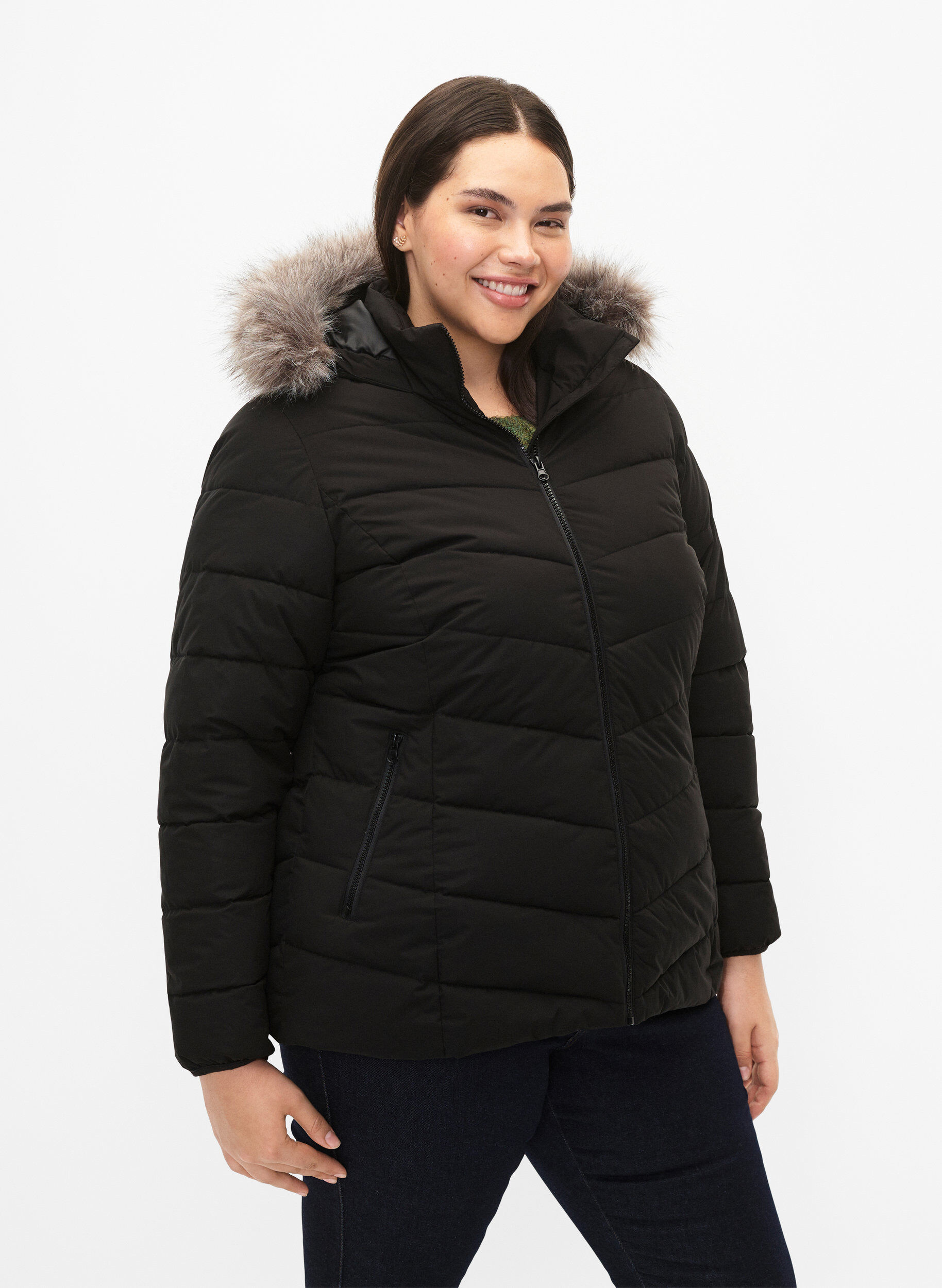 ZizziKort pufferjack met capuchon, Zwart, Model image number 0