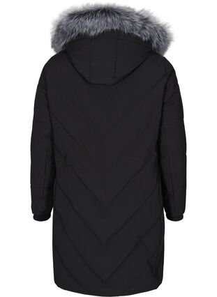 Veste d'hiver avec capuche amovible et grand col en fausse fourrure, Black, Packshot image number 1