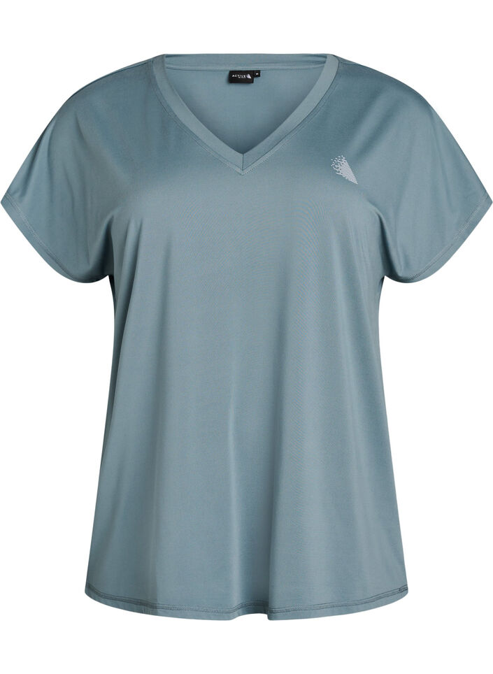 Losvallend trainings-T-shirt met V-hals, Grijs, Packshot image number 0