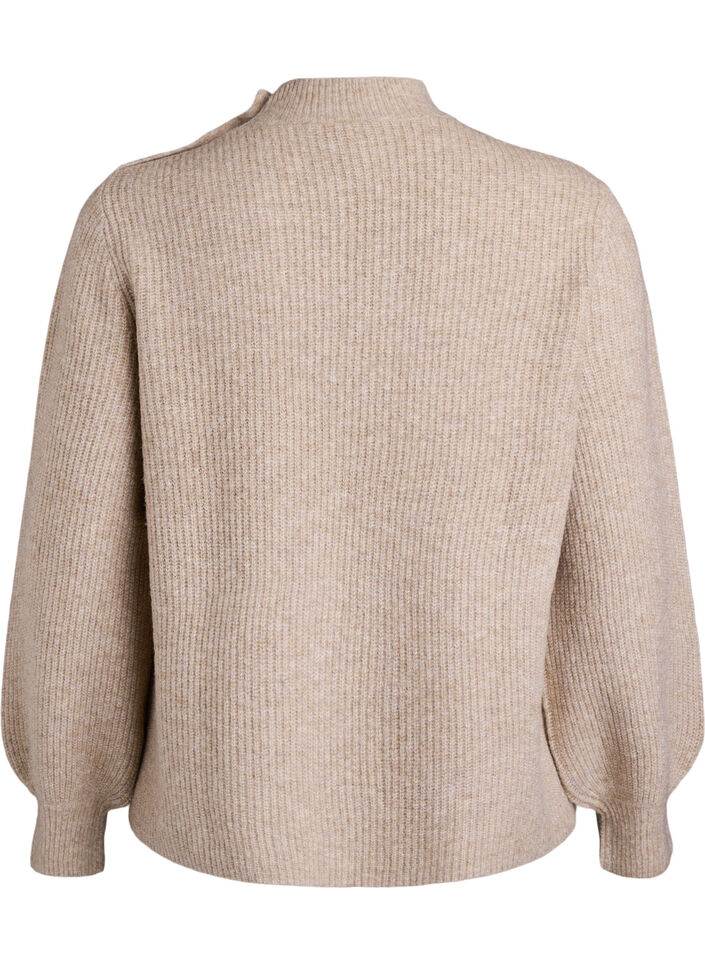 Pull c&ocirc;tel&eacute; &agrave; manches bouffantes et boutons, Beige, Packshot image number 1