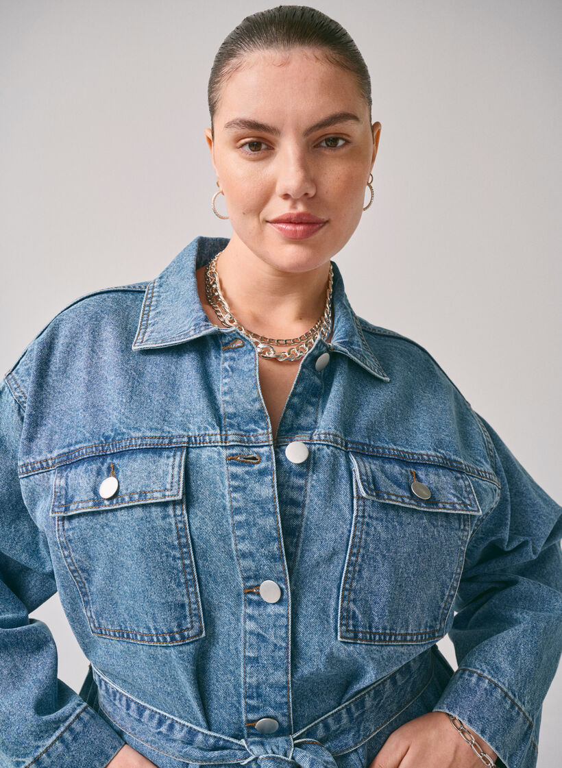 Veste en jean avec une ceinture à nouer, Blue Denim, Image image number 1