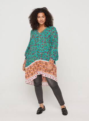 Viscose blouse met print en v-hals, Indian Paisley AOP, Model image number 2