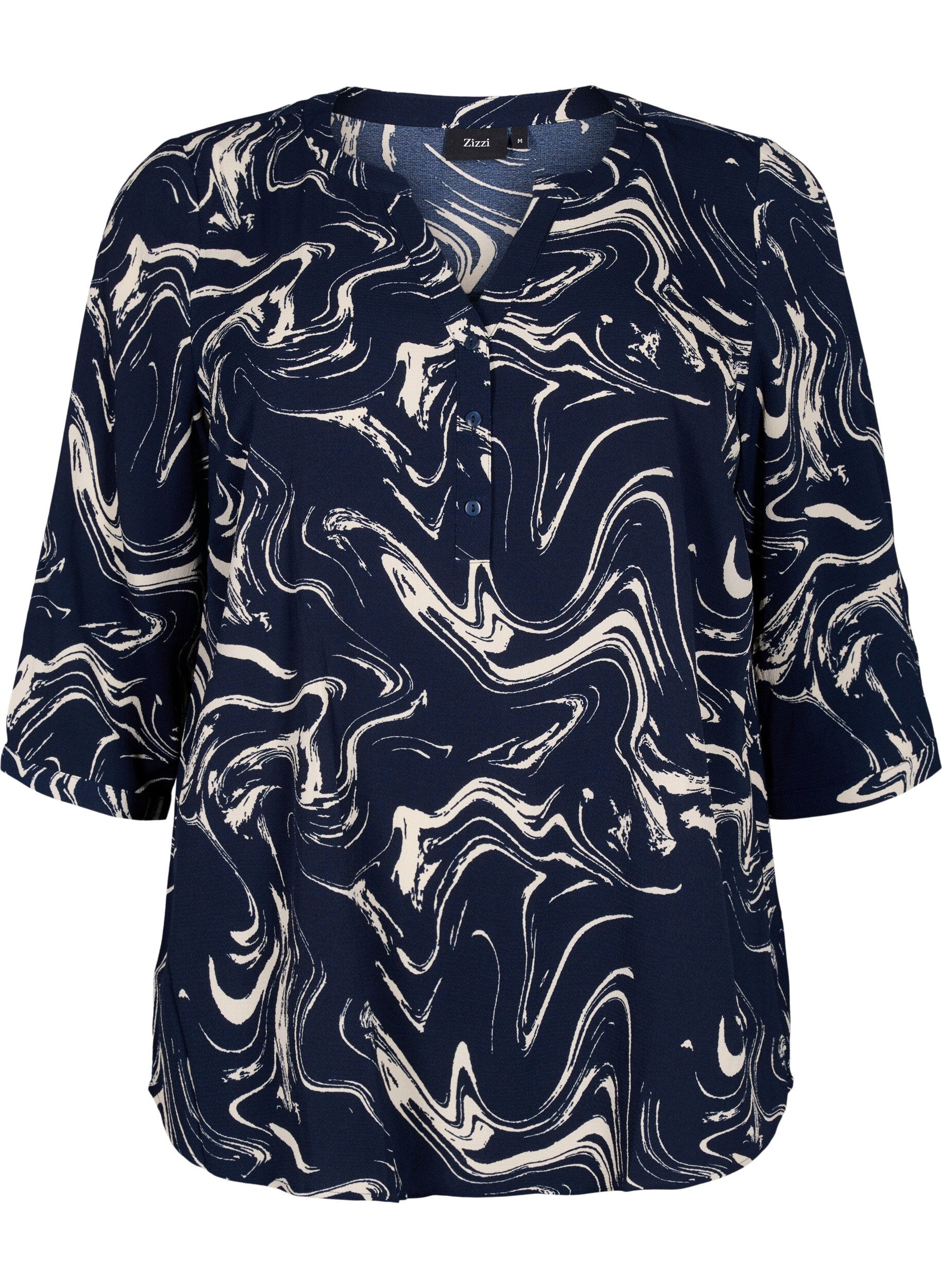 ZizziBedrukte blouse met 3/4 mouwen, N. Blazer Swirl AOP, Packshot image number 0