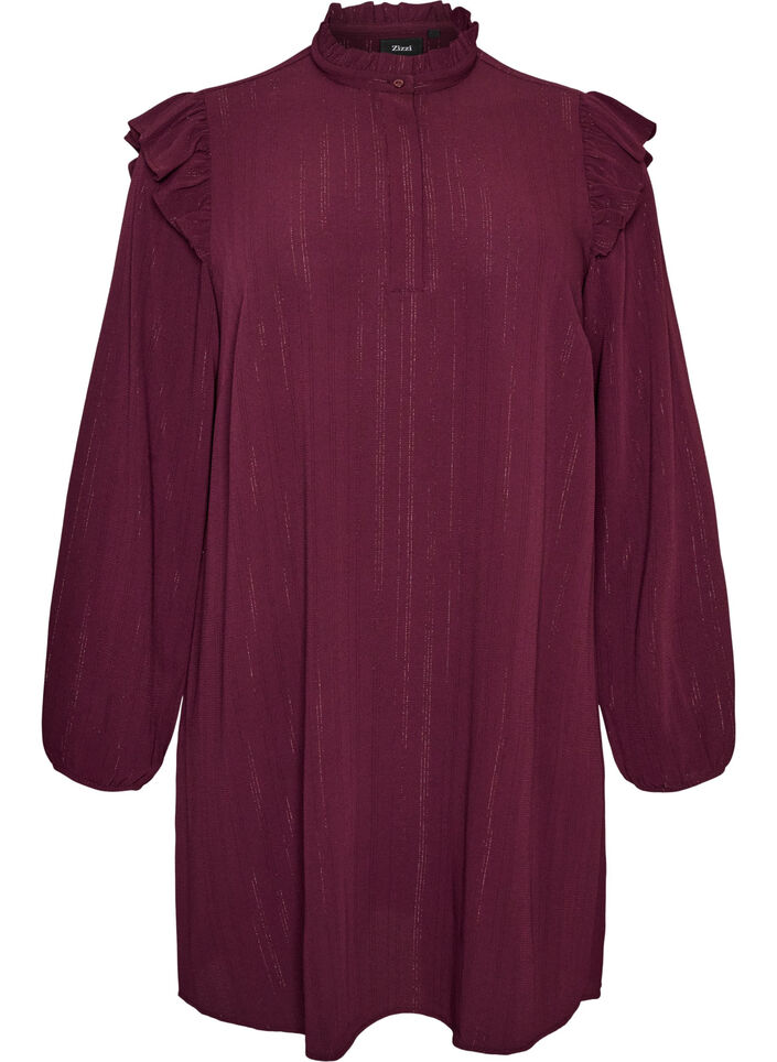 Kort jurkje met ruches en glitter, Rood, Packshot image number 0