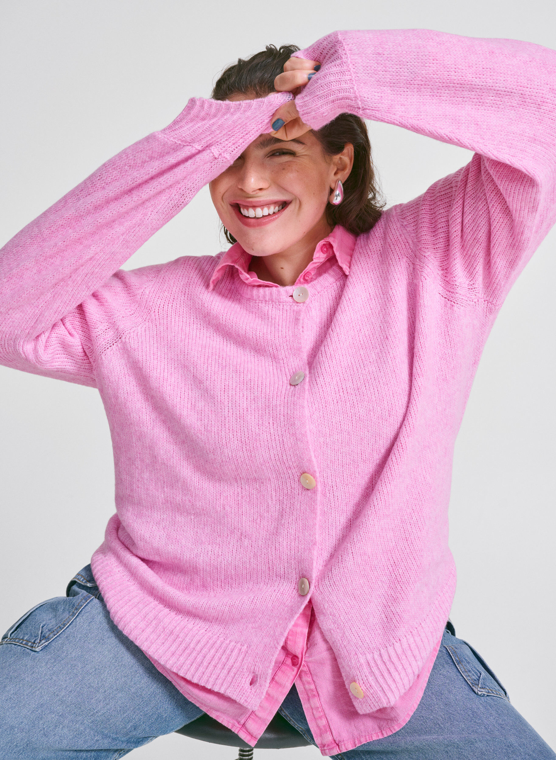 ZizziGebreide cardigan met wol en knoopsluiting, Begonia Pink Mel., Image image number 0