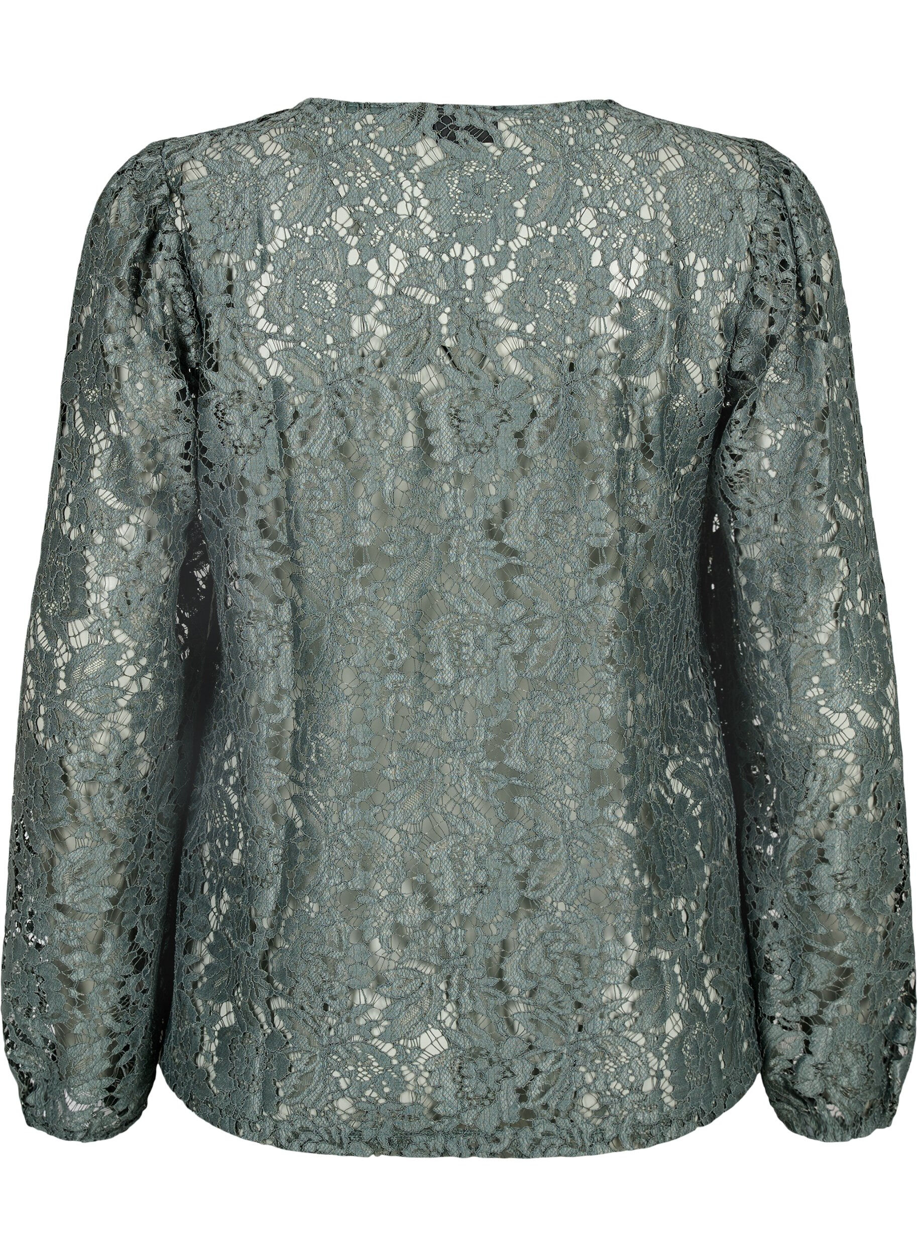 ZizziFLASH - Kanten blouse met lange mouwen, Balsam Green, Packshot image number 1