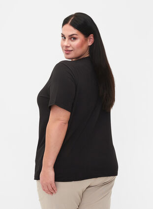 T-shirt avec col en V et détail croisé, Black, Model image number 1