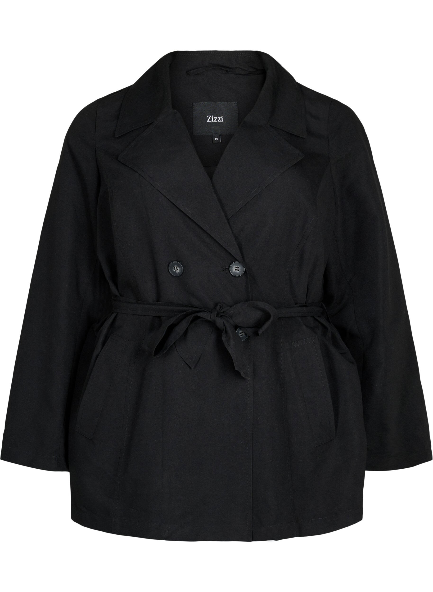 Zizzi Trench-coat avec ceinture et poches, Black, Packshot image number 0