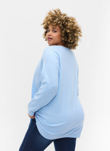 Pull en tricot avec des boutons, Chambray Blue Mel., Model image number 1