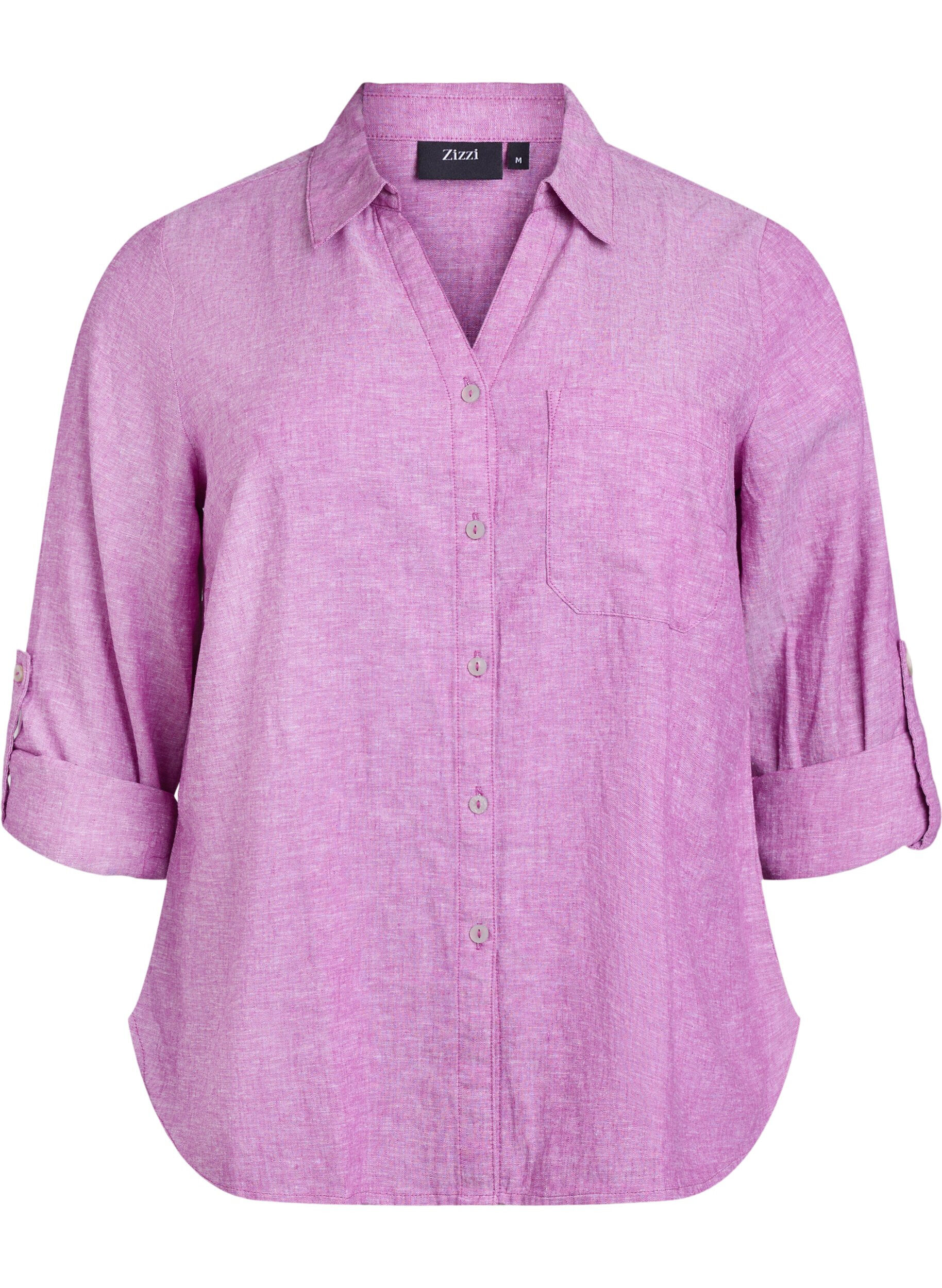 ZizziChemise en lin et viscose avec manches 3/4, Violet, Packshot image number 0