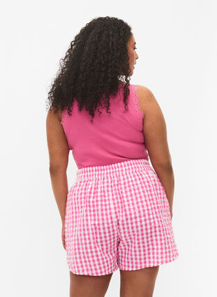Short pyjama en coton à carreaux, Pink Check, Model image number 1