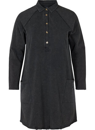 Robe pull en coton avec lavage à l'acide et poches, Black Acid Washed, Packshot image number 0
